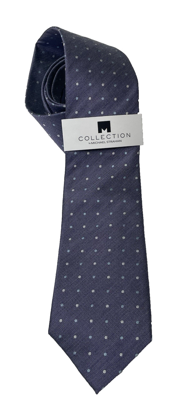Michael Strahan Collection Purple Blue Polka Dot Silk Tie XL 61" NWT